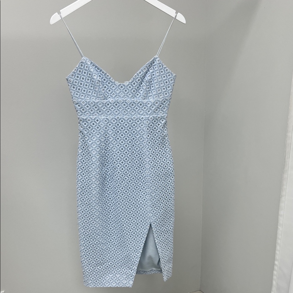 NICHOLAS Light Blue Geometric Midi Dress